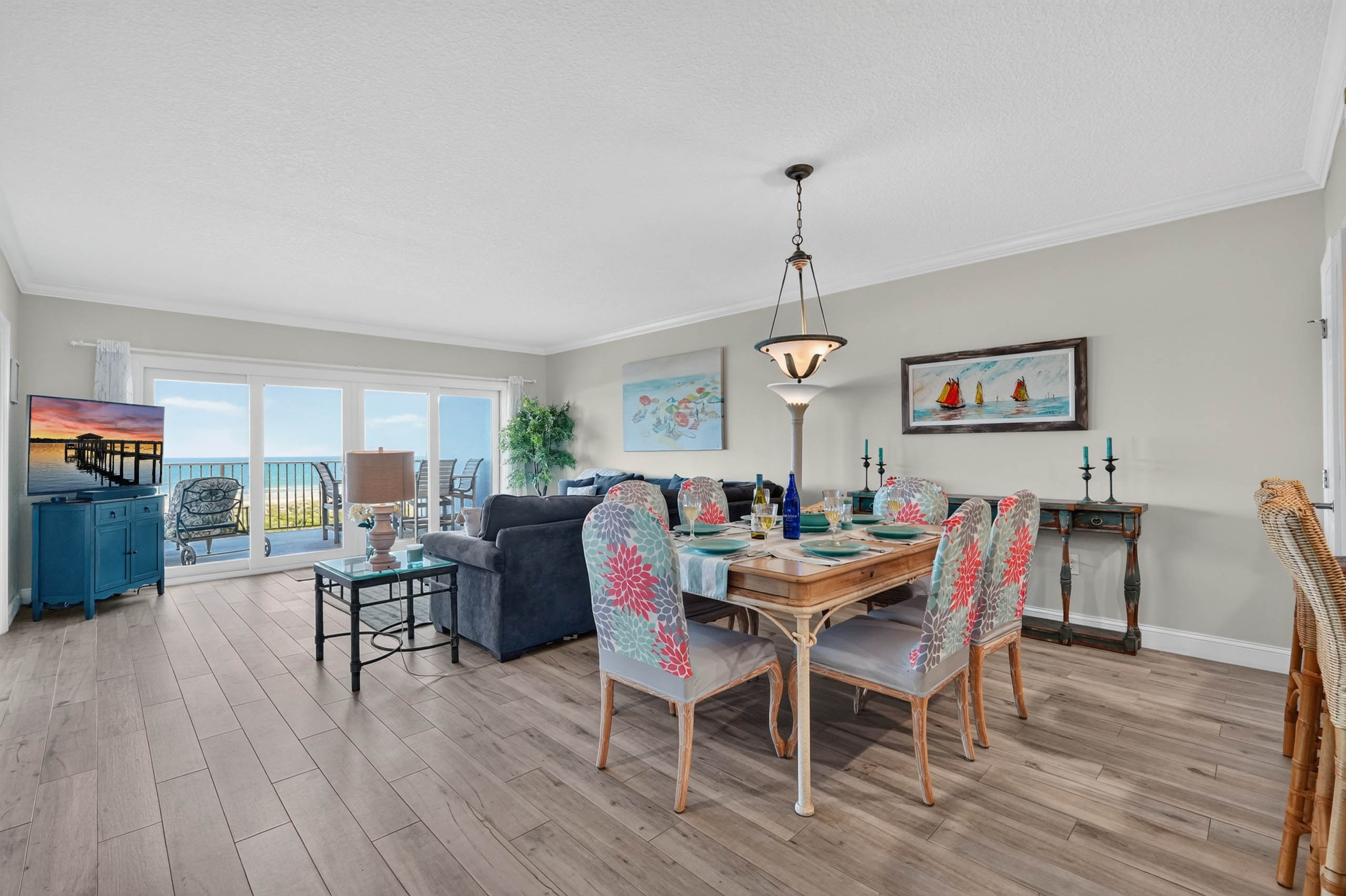 Living room, dining room, and bar