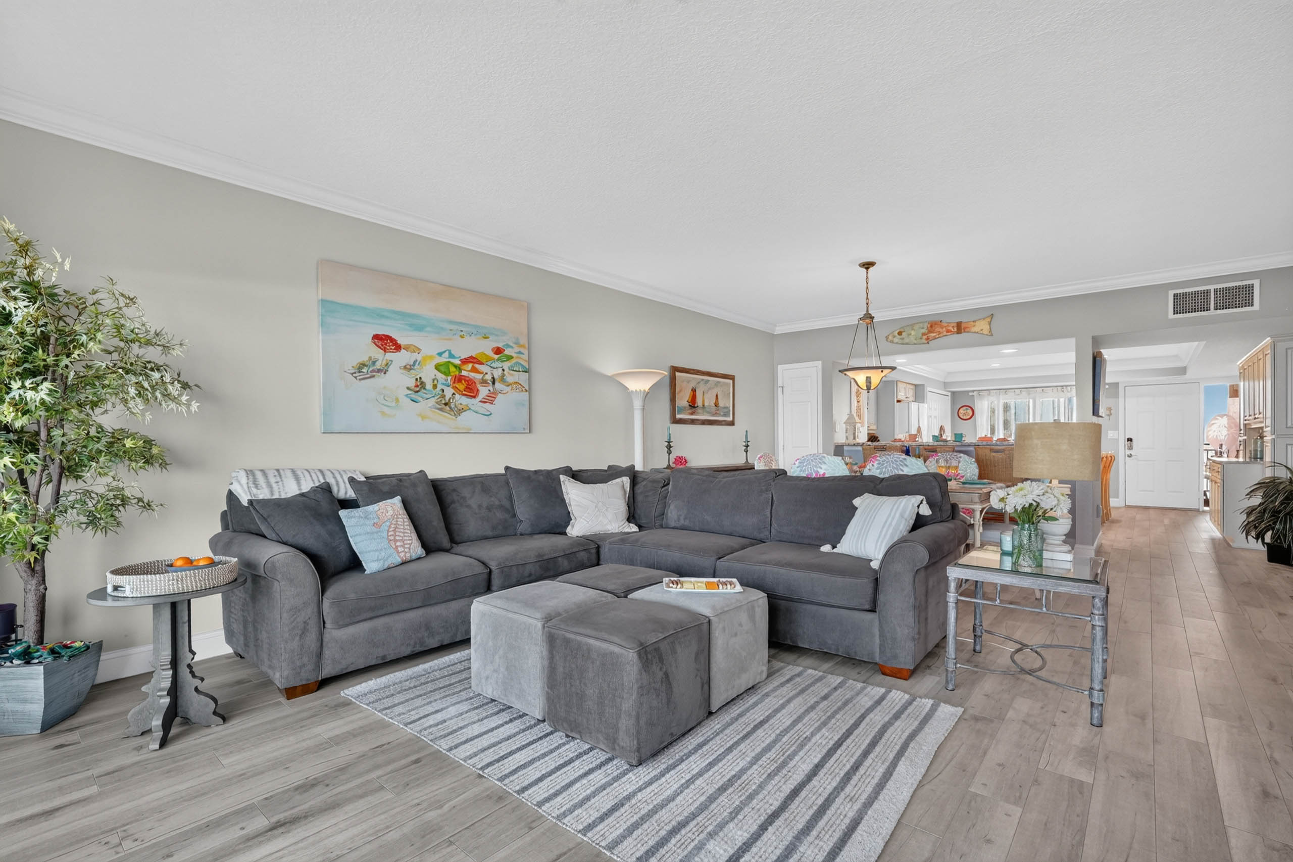 Living room, dining room, and bar
